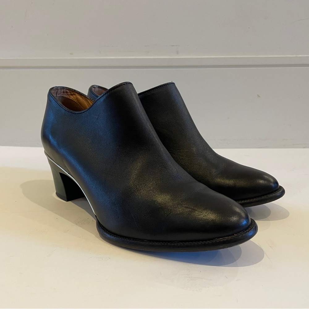 Tanya Heath Paris Black Ankle Boots with Green Block Heel Size 38.5 (Fits 7–7.5)